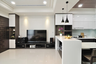 现代简约风客厅与厨房一体