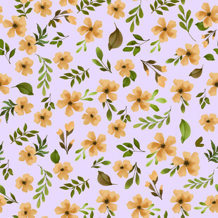 淡紫色底小黄花植物图案