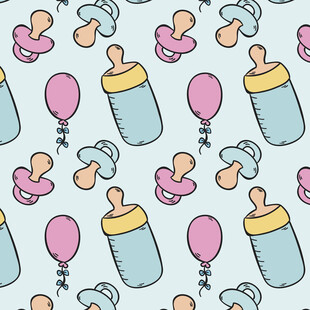 可爱婴儿用品无缝图案背景