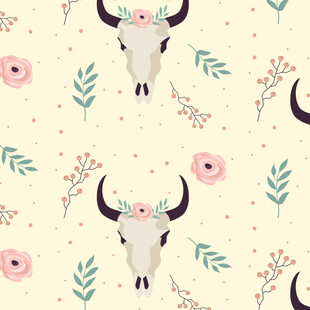 花卉牛头骨图案背景