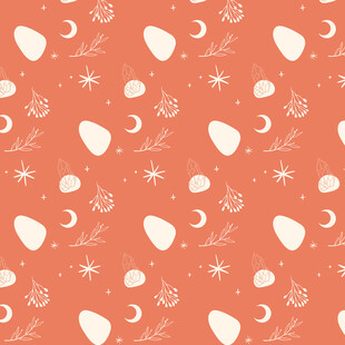 橙底白色星月爱心图案