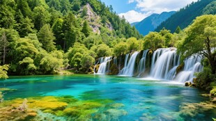 梦幻山水间的绝美瀑布