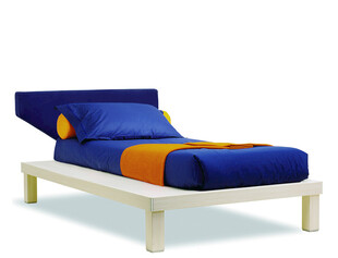 蓝色橙色搭配简约单人床