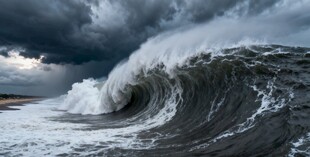 汹涌海浪与阴沉天空