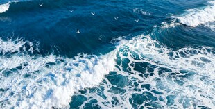 蓝色海洋中的翻涌浪花