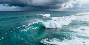 蔚蓝大海中的翻涌波浪