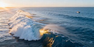 夕阳下的海浪壮美瞬间