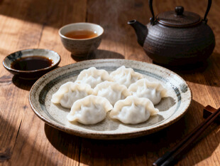 木桌上的饺子