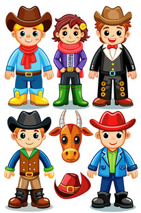 卡通牛仔角色与道具集合