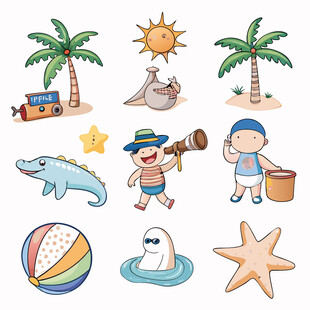 夏日海滩童趣元素集合