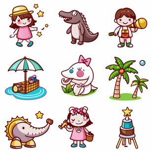 儿童夏日游玩卡通元素集合