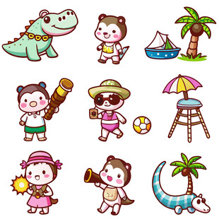 夏日儿童与动物欢乐场景