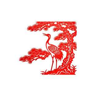 剪纸仙鹤松树图