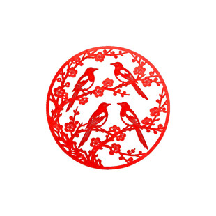 圆形花鸟剪纸艺术图案