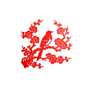 红梅栖鸟剪纸艺术图案