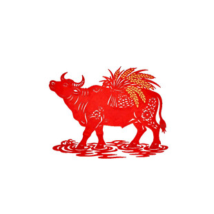 红色剪纸牛造型艺术作品
