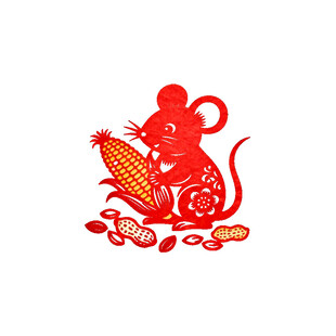 剪纸风红鼠捧玉米图案
