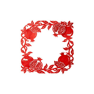 红色剪纸石榴花纹边框