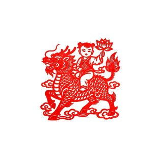 红色剪纸麒麟图案