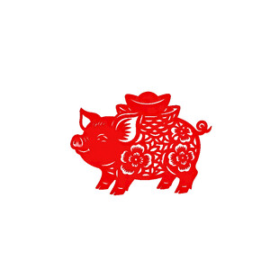 红色剪纸风小猪形象