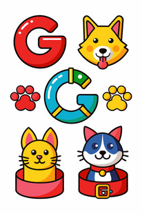 可爱宠物与字母装饰图案