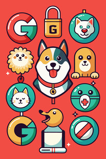 可爱宠物与科技元素图标