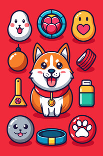 可爱柯基与宠物用品