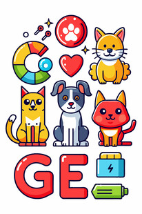 可爱萌宠与多彩字母组合