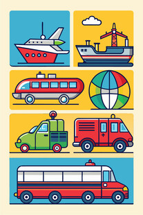 多彩交通工具插画