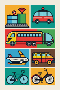多彩交通工具插画