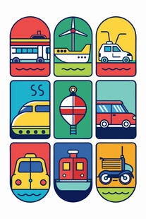 多彩交通工具图标集合