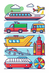 多样交通工具插画展示