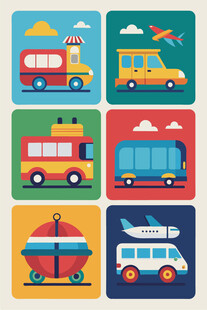 多彩卡通交通工具集合