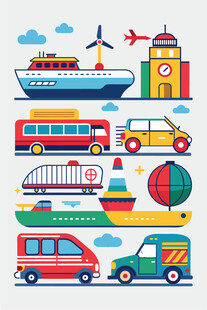 多彩交通工具插画集合