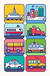 多彩交通工具图标集合