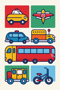 多彩卡通交通工具集合