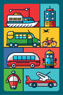 多样交通工具插画展示