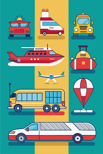 多样交通工具插画展示