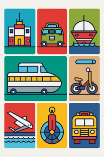 多彩交通工具图标集合