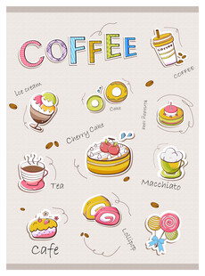 可爱咖啡甜点插画元素
