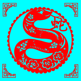 红色剪纸风蛇年装饰图案