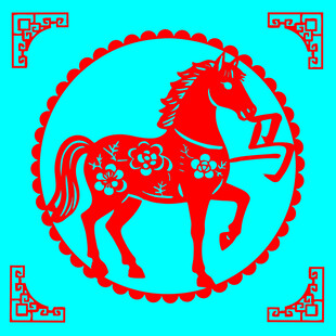 红色剪纸风骏马图案
