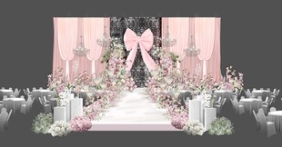 白粉色布幔婚礼主舞台