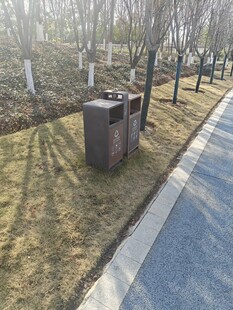 户外路边的垃圾桶与树木
