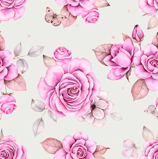 粉色玫瑰蝴蝶花卉图案