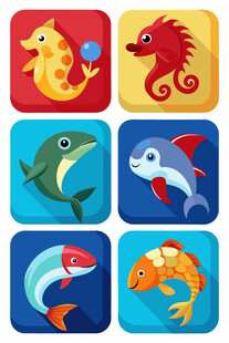 可爱海洋鱼类图标集合