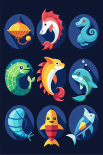 海洋奇幻生物图标集合
