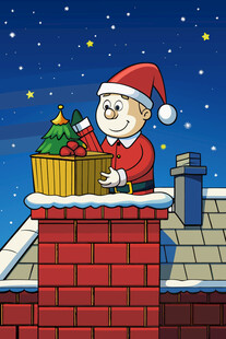 圣诞老人屋顶送圣诞礼物