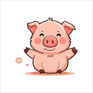 可爱小猪欢快招手