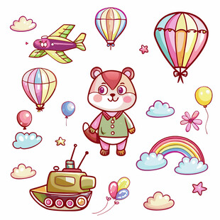 卡通猫咪与趣味玩具元素